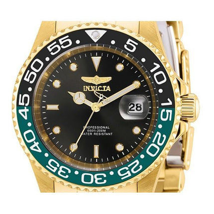 Invicta Pro Diver Gold Tone rustfrit stål Black Dial Quartz Diver',s 36043 200M herreur