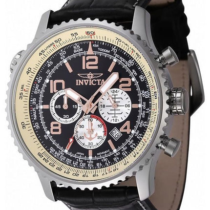 Invicta Ocean Voyage Chronograph læderrem Black Dial Quartz Diver',s 47255 200M herreur