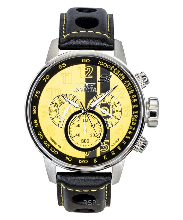 Invicta S1 Rally Chronograph GMT læderrem gul og sort urskive kvarts 48616 100M herreur