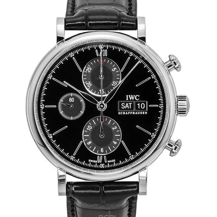 IWC Portofino Chronograph Læderrem Sort Skive Automatisk IW391029 Herreur