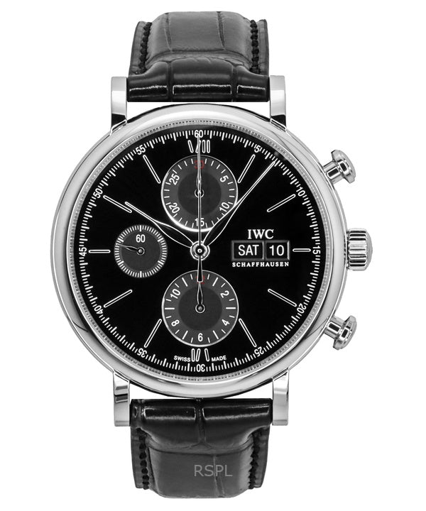IWC Portofino Chronograph Læderrem Sort Skive Automatisk IW391029 Herreur