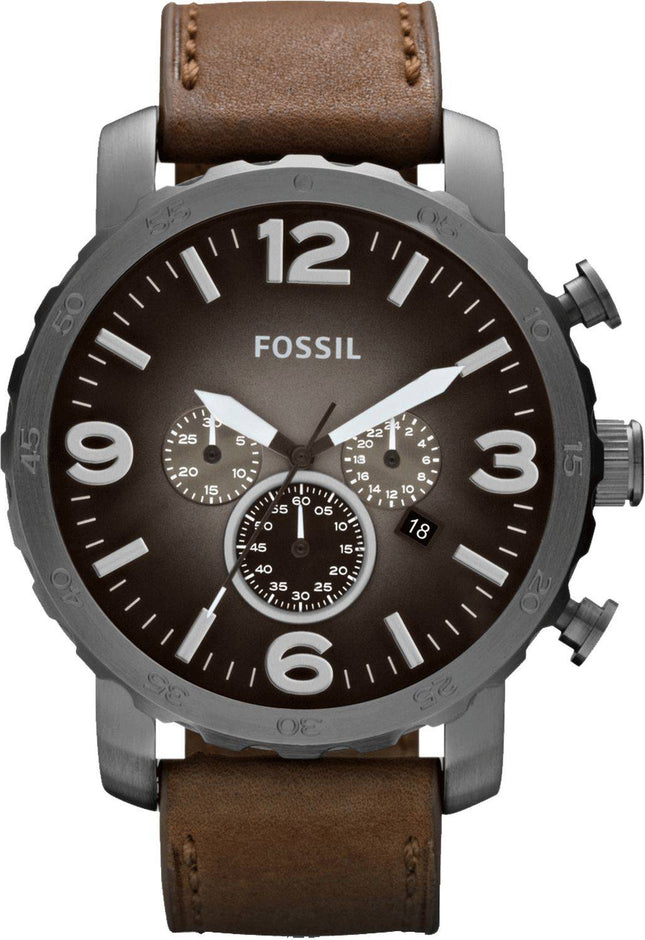 Fossile Nate Chronograph Quartz brun læder rem JR1424 Herreur