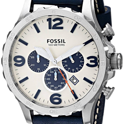 Fossile Nate Chronograph Quartz marineblå læder JR1480 Herreur