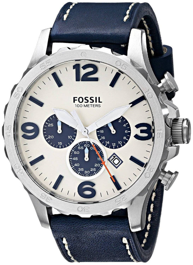 Fossile Nate Chronograph Quartz marineblå læder JR1480 Herreur