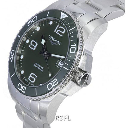 Longines HydroConquest matgrøn med Super-LumiNova skive automatisk dykker L3.781.4.06.6 300M herreur