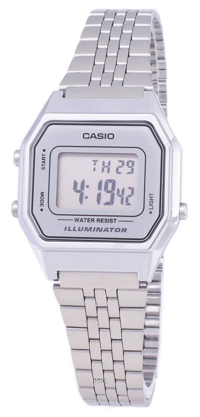 Casio Digital kvarts rustfrit stål Illuminator LA680WA-7DF LA680WA-7 kvinders ur