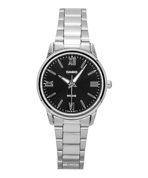 Casio analog rustfrit stål sort urskive kvarts LTP-1303DD-1AV dameur