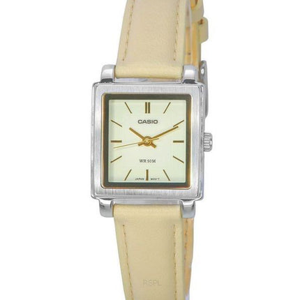 Casio standard analog læderrem Beige urskive Quartz LTP-E176L-5A dameur