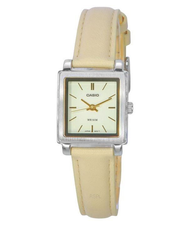 Casio standard analog læderrem Beige urskive Quartz LTP-E176L-5A dameur