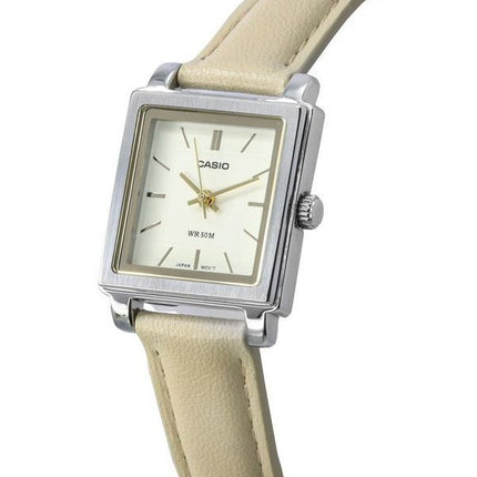 Casio standard analog læderrem Beige urskive Quartz LTP-E176L-5A dameur