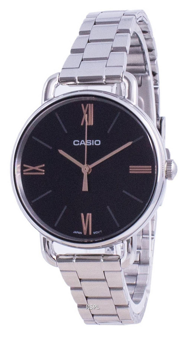 Casio sort urskive rustfrit stål kvarts LTP-E414D-1A LTPE414D-1A dameur