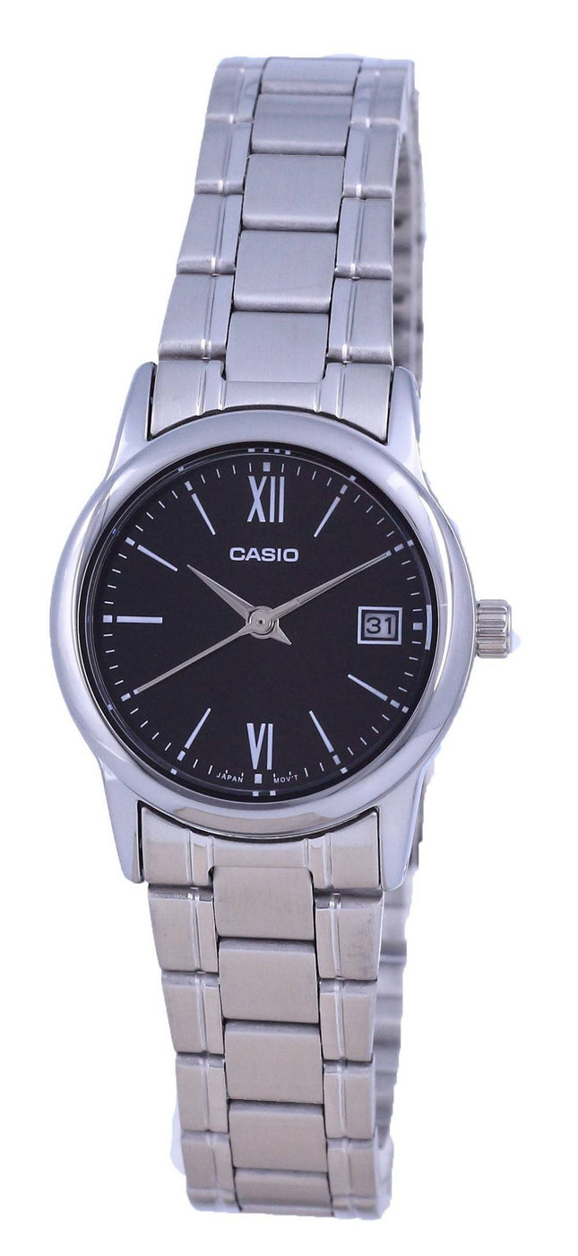 Casio Sort urskive Rustfrit stÃ¥l Analog kvarts LTP-V002D-1B3 LTPV002D-1 Dameur