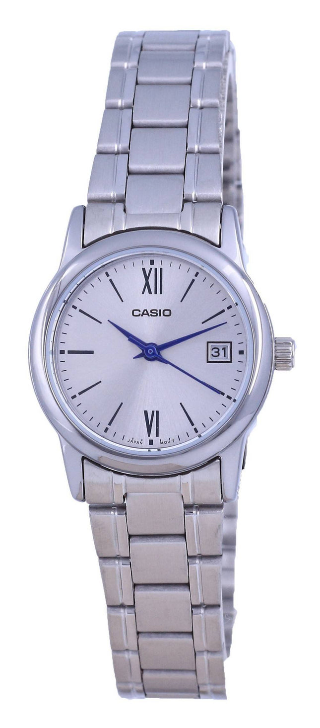Casio SÃ¸lv urskive Rustfrit stÃ¥l Analog kvarts LTP-V002D-7B3 LTPV002D-7 Dameur
