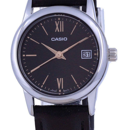 Casio Sort urskive Rustfrit stÃ¥l Analog kvarts LTP-V002L-1B3 LTPV002L-1 Dameur