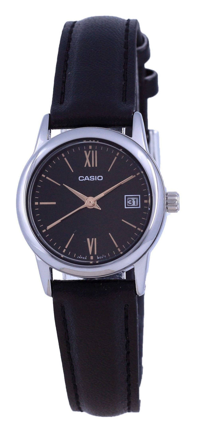 Casio Sort urskive Rustfrit stÃ¥l Analog kvarts LTP-V002L-1B3 LTPV002L-1 Dameur
