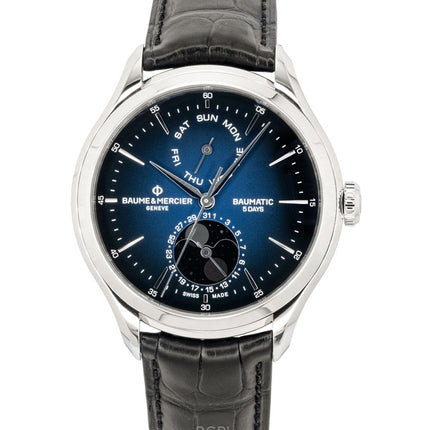 Baume &amp; Mercier Clifton læderrem månefase blå urskive automatisk M0A10593 herreur