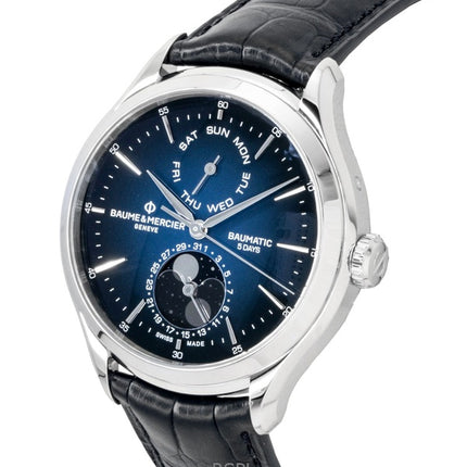 Baume &amp; Mercier Clifton læderrem månefase blå urskive automatisk M0A10593 herreur