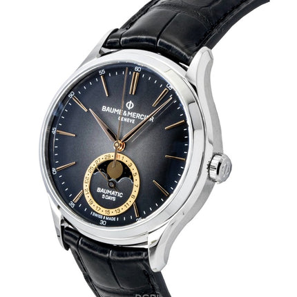Baume &amp; Mercier Clifton læderrem månefase sort urskive automatisk M0A10758 herreur