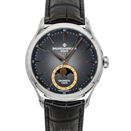 Baume &amp; Mercier Clifton læderrem månefase sort urskive automatisk M0A10758 herreur