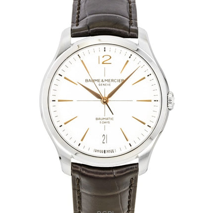 Baume &amp; Mercier Clifton læderrem off-white urskive automatisk M0A10773 herreur