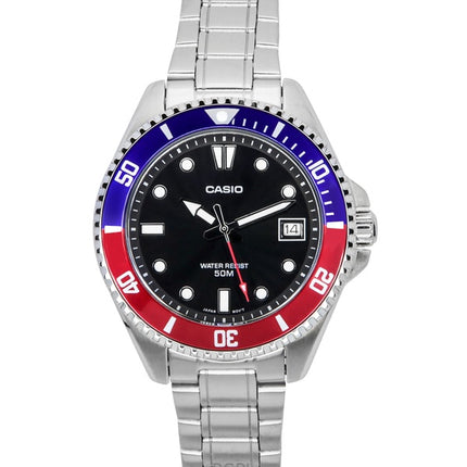 Casio Standard Analog Pepsi Bezel Rustfrit Stål Sort Urskive Quartz MDV-10D-1A3 Herreur