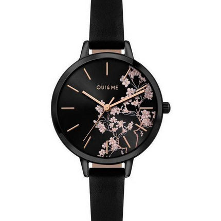 Oui & Me Petite Fleurette sort skive læderrem Quartz ME010065 dameur