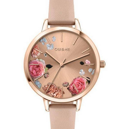 Oui & Me Grande Fleurette Rose Gold Sunray Dial Læderrem Quartz ME010108 Dameur