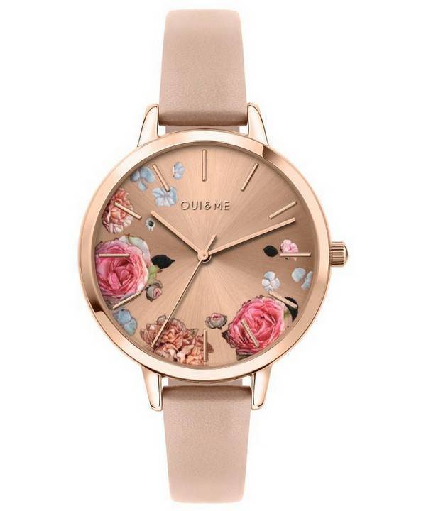 Oui & Me Grande Fleurette Rose Gold Sunray Dial Læderrem Quartz ME010108 Dameur