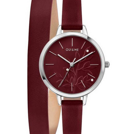 Oui & Me Petite Fleurette Burgundy Sunray Dial Læderrem Quartz ME010133 Dameur