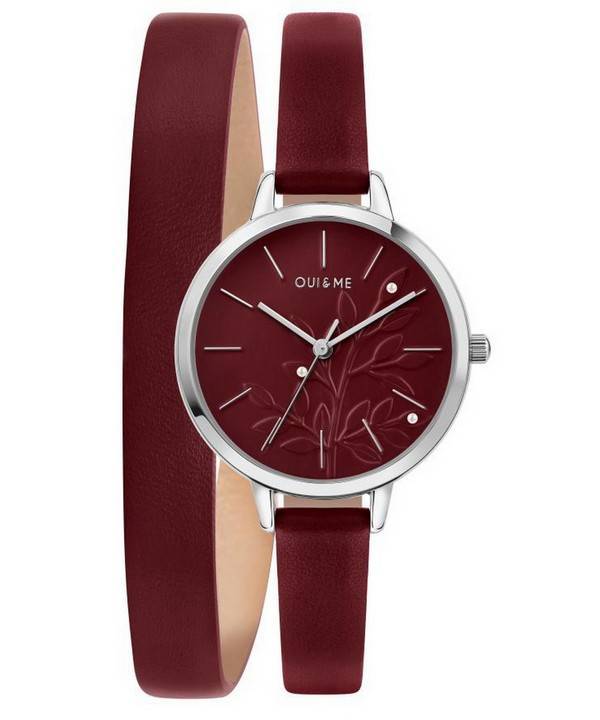 Oui & Me Petite Fleurette Burgundy Sunray Dial Læderrem Quartz ME010133 Dameur