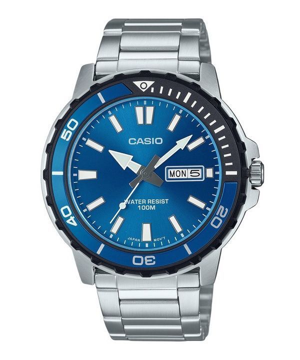 Casio Standard Analog Rustfrit Stål Blå Urskive Quartz MTD-125D-2A1V 100M herreur