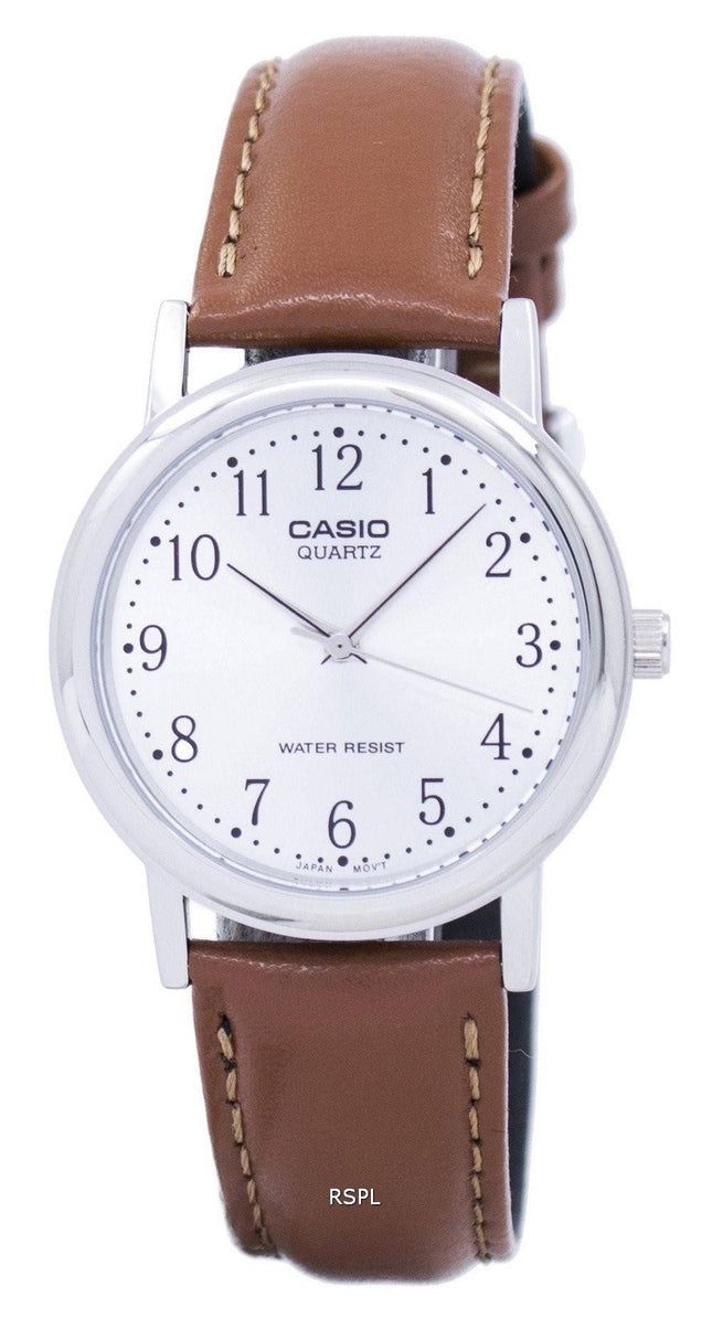 Casio kvarts sølv urskive brun læder MTP-1095E-7BDF MTP-1095E-7B Herreur