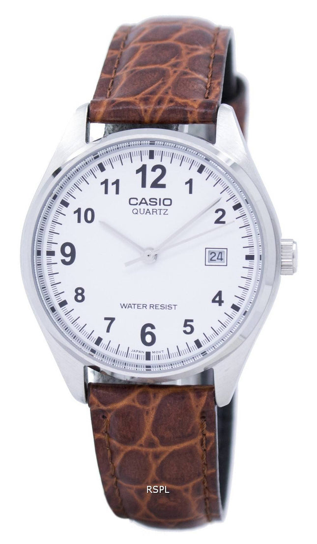 Casio kvarts hvide Dial brun læder rem MTP-1175E-7BDF MTP-1175E-7B Herreur