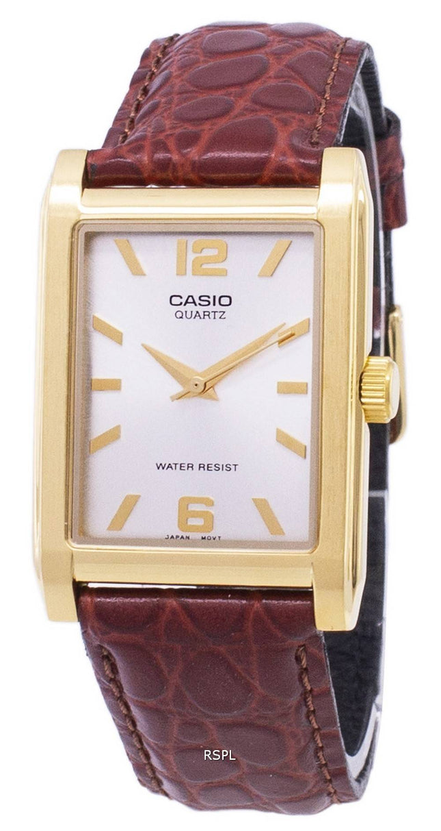 Casio Enticer kvarts Analog sølv urskive MTP-1235GL-7ADF MTP-1235GL-7A mænds læder ur