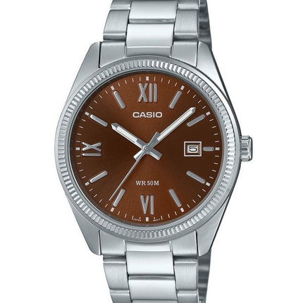 Casio Standard Analog Ion Belagt rustfrit stål Brun Urskive Quartz MTP-1302DD-5AV herreur