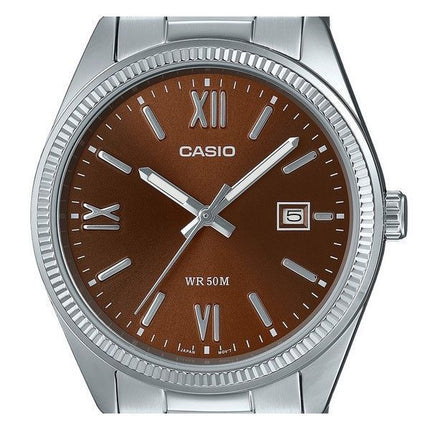 Casio Standard Analog Ion Belagt rustfrit stål Brun Urskive Quartz MTP-1302DD-5AV herreur