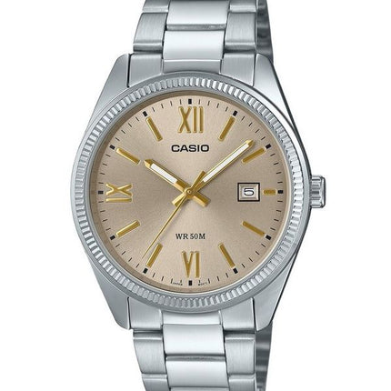 Casio Standard Analog Ion-belagt rustfrit stål Beige Urskive Quartz MTP-1302DD-9AV herreur