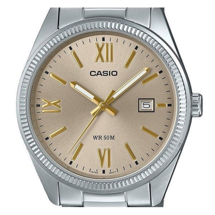 Casio Standard Analog Ion-belagt rustfrit stål Beige Urskive Quartz MTP-1302DD-9AV herreur
