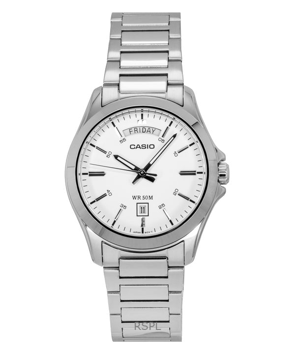 Casio Standard Analog Rustfrit Stål Hvid Skive Quartz MTP-1370D-7A3V Herreur
