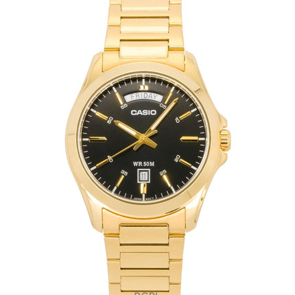 Casio Standard Analog Guldtonet Rustfrit Stål Sort Skive Quartz MTP-1370G-1AV Herreur
