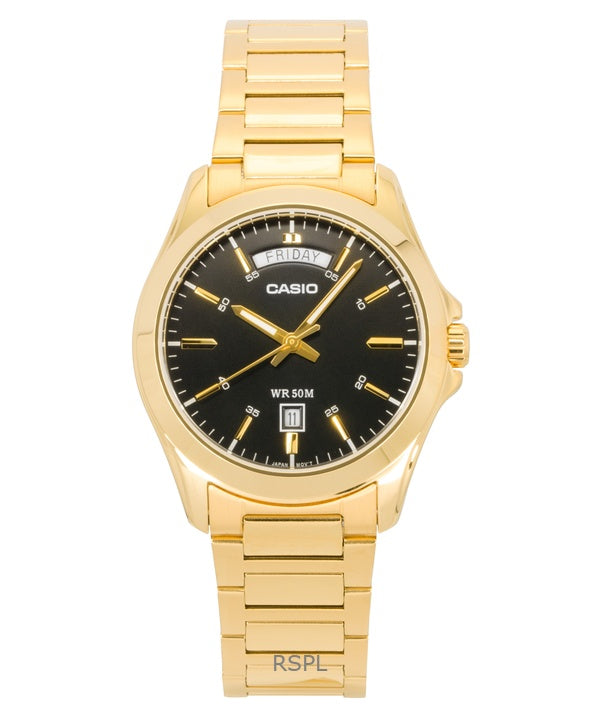 Casio Standard Analog Guldtonet Rustfrit Stål Sort Skive Quartz MTP-1370G-1AV Herreur