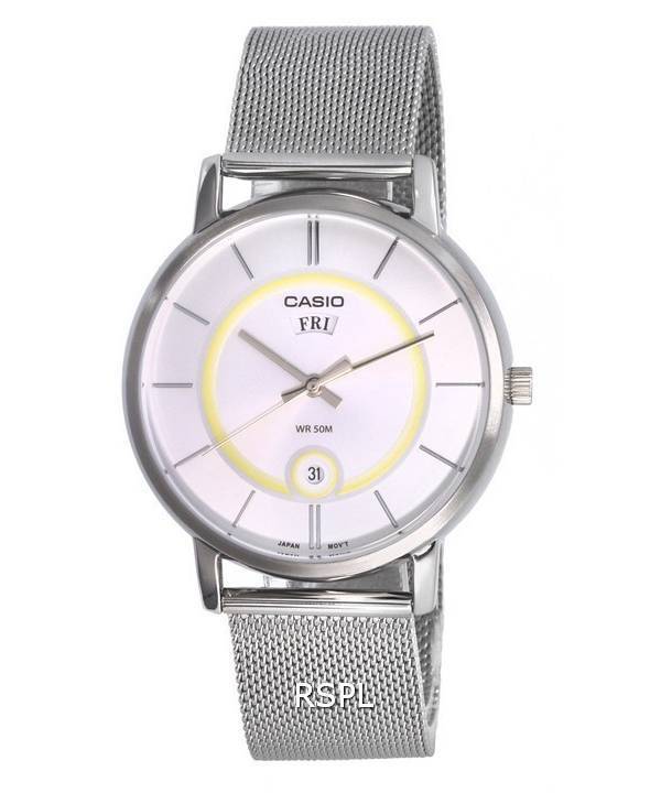 Casio Analog Rustfrit Stål Mesh Sølv Urskive Quartz MTP-B120M-7A MTPB120M-7 Herreur