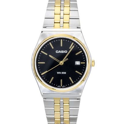 Casio analog tofarvet rustfrit stål sort urskive quartz MTP-B145SG-1AV herreur