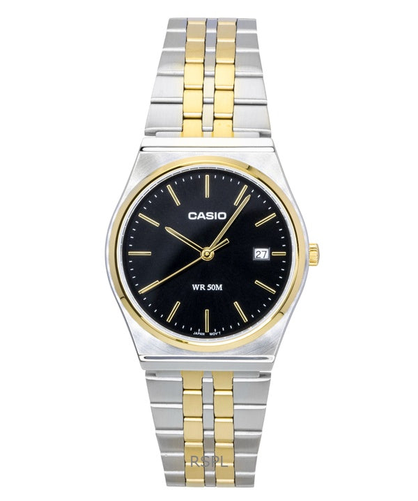 Casio analog tofarvet rustfrit stål sort urskive quartz MTP-B145SG-1AV herreur