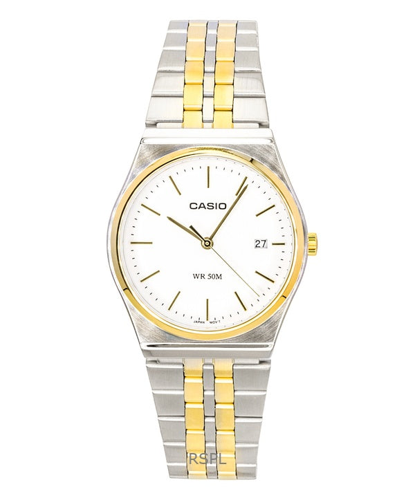 Casio analog tofarvet rustfrit stål hvid urskive quartz MTP-B145SG-7AV herreur