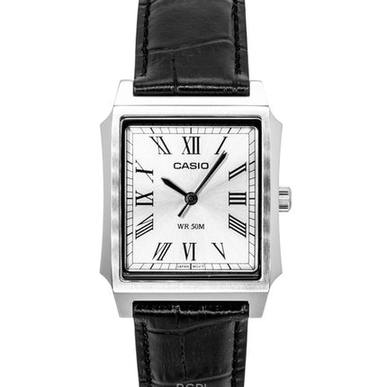 Casio analog læderrem sølvfarvet urskive quartz MTP-B190L-7BV herreur