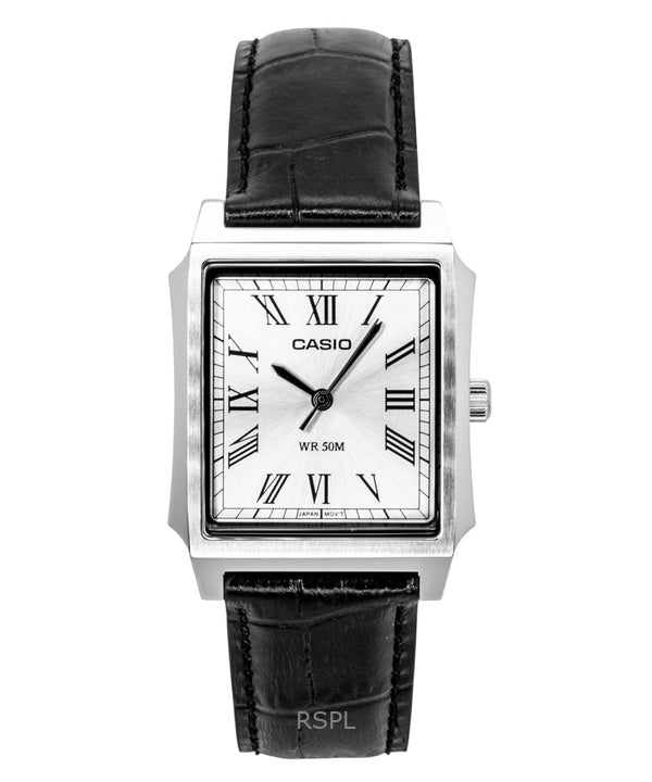 Casio analog læderrem sølvfarvet urskive quartz MTP-B190L-7BV herreur