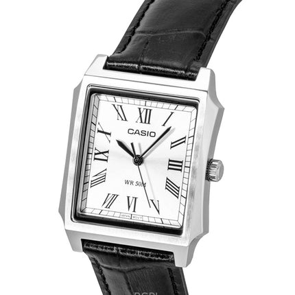 Casio analog læderrem sølvfarvet urskive quartz MTP-B190L-7BV herreur