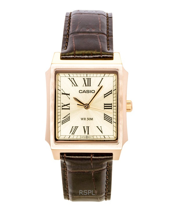 Casio analog læderrem guld urskive quartz MTP-B190RGL-9BV herreur