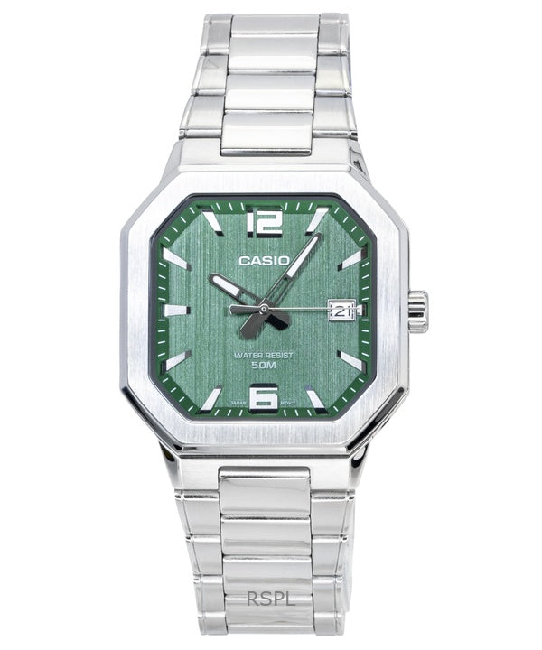 Casio analog rustfrit stål grøn urskive kvarts MTP-B195D-3AV herreur